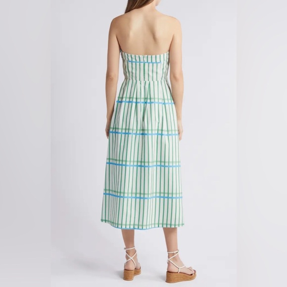 Du Paradis Marseille Stripe Strapless Fit & Flare Sundress - Ocean Green Stripe - Picture 2 of 6